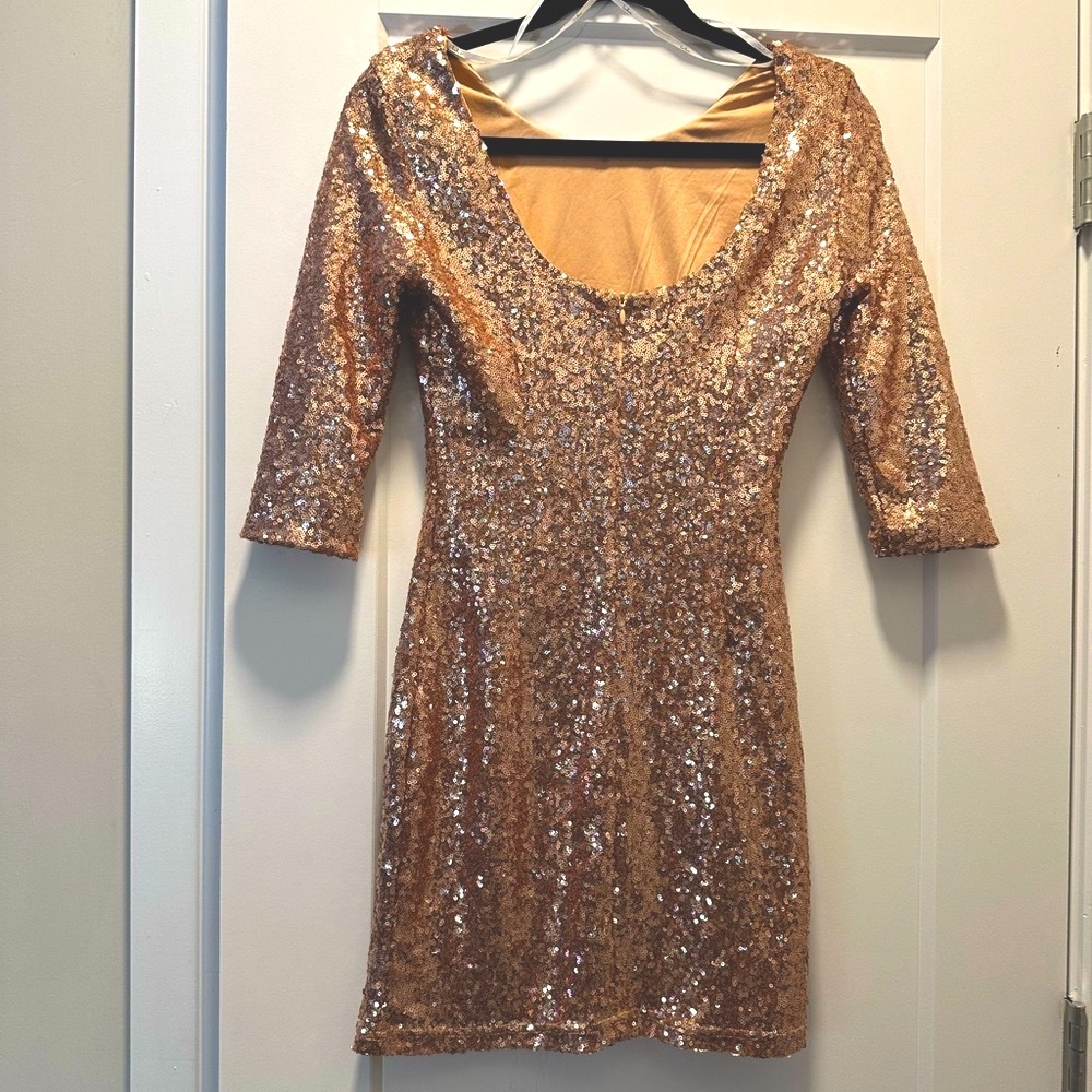 Rose Gold Sequin Mini Dress with Matching Velvet & Lamé Wrap S